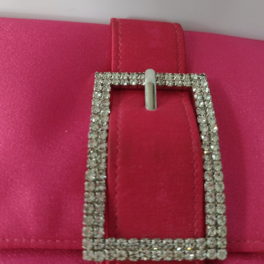 Jennifer Moore Bright Pink Satin Clutch With Sparkly Buckle Accent - Picture 6 of 6